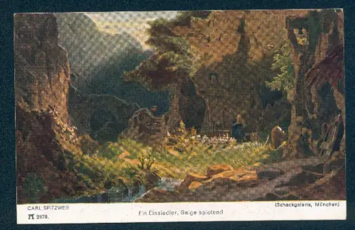 Künstler-AK Carl Spitzweg: ein Einsielder spielt auf seiner Geige