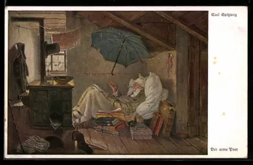 Künstler-AK Carl Spitzweg: der arme Poet in seinem Bett
