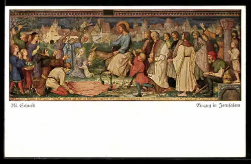 Künstler-AK Matthäus Schiestl: Heiland zieht in Jerusalem ein