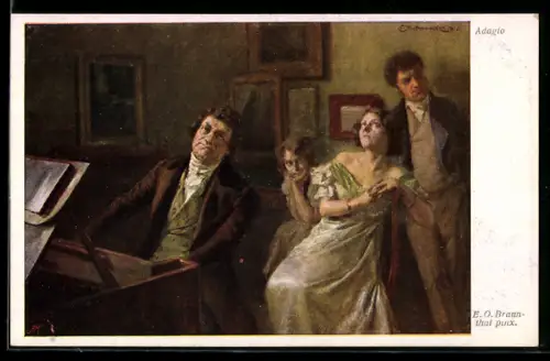 Künstler-AK E. O. Brauntal: Adiago, Mann spielt auf Klavier