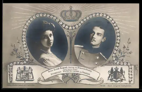AK Prinz Ernst August und seine Braut Prinzessin Victoria Luise