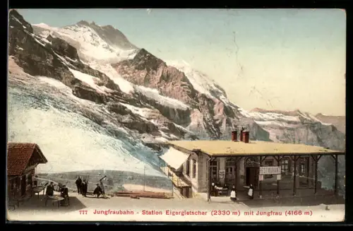 AK Jungfraubahn, Station Eigergletscher mit Jungfrau im Winter