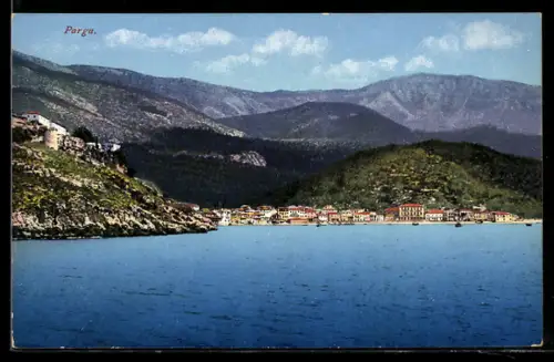 AK Parga, Totale mit Umland vom Meer gesehen
