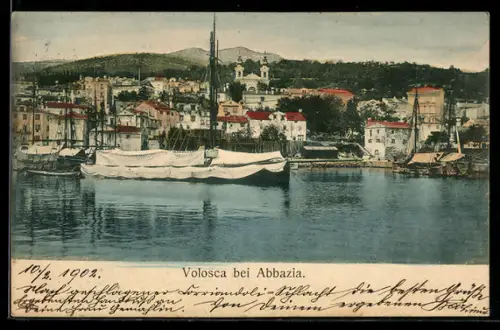 AK Volosca bei Abbazia, Ortsansicht vom Wasser aus
