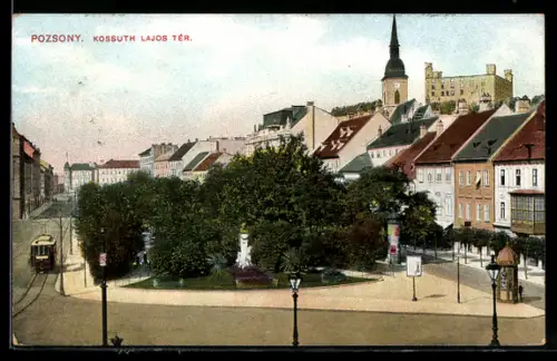 AK Pozsony, Kossuth Lajos Tér, Strassenbahn