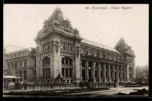 AK Bucuresti, Palatul Postelor, Strassenbahn