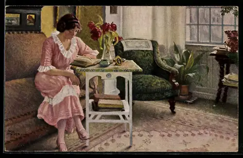 Künstler-AK Paul Fischer: Eine ruhige Stunde, Dänische Kunst