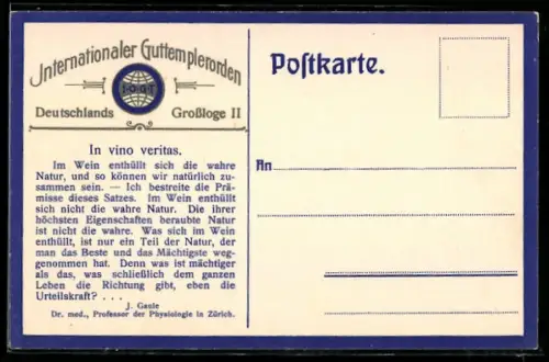 AK Internationaler Guttemplerorden Deutschlands Grossloge II., In vino veritas, Anti-Alkohol