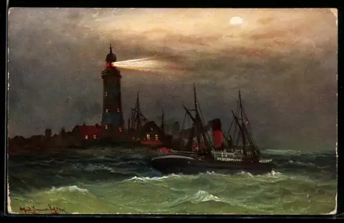 AK Friedrichsort, Dampfer passiert den Leuchtturm