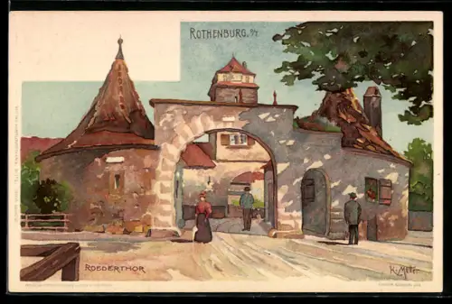 Künstler-AK Karl Mutter: Rothenburg o. T., Blick durch das Roedertor