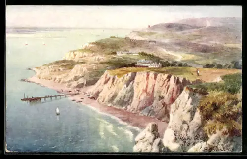 Künstler-AK Alum Bay /Isle of Wight, Bird`s Eye View of the Cliffs
