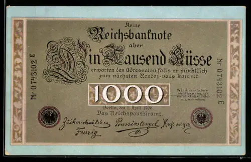 AK Reichsbanknote über 1000 Küsse, Geldschein