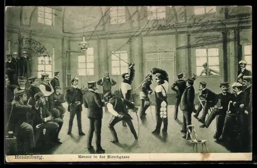 Künstler-AK Heidelberg, Mensur in der Hirschgasse