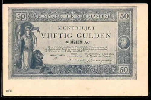AK Koninkrijk der Nederlanden, Muntbiljet Viftig Gulden, 50 Gulden Geldschein