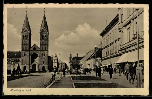 AK Maribor-Marburg, Ortspartie mit Kirche