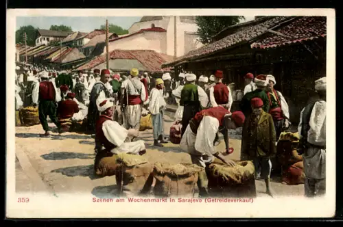 AK Sarajevo, Szenen am Wochenmarkt, Getreideverkauf