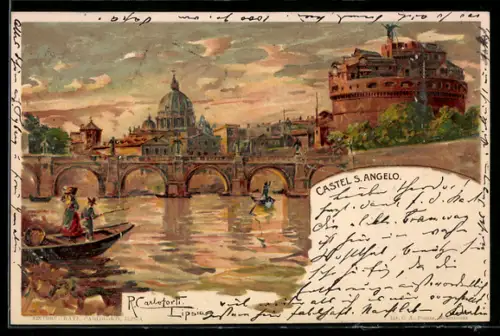Künstler-Lithographie Raffaele Carloforti: Roma, Castel S. Angelo