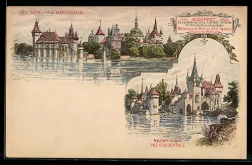 Lithographie Budapest, Exposition Millénaire 1897, Ausstellungsgebäude