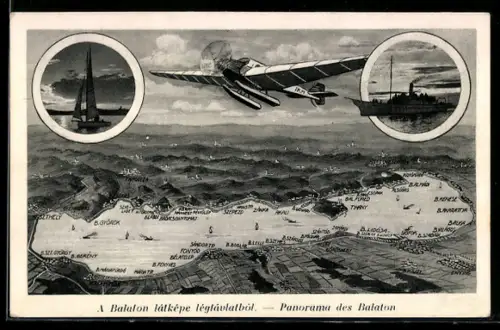 AK A Balaton latkepe, Wasserflugzeug Segelboot, Schiff
