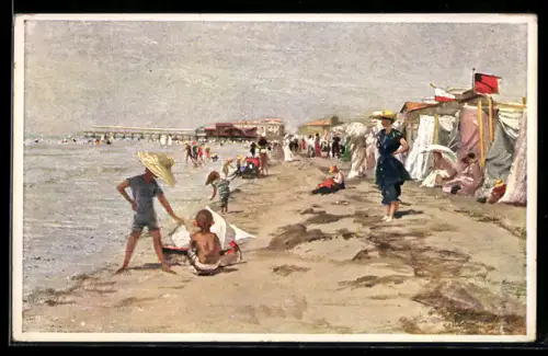 Künstler-AK Grado, Partie am Strand