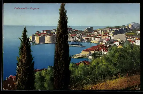 AK Dubrovnik, Panorama mit Hafenpartie