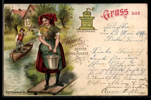 AK Junge Frau in Spreewälder Trachten holt Wasser von einem Fluss