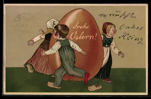 Künstler-AK Meissner & Buch (M&B) Nr. 1295: Kinder laufen um ein grosses Osterei herum
