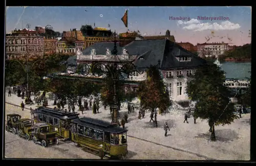 AK Hamburg, Alsterpavillon, Strassenbahn