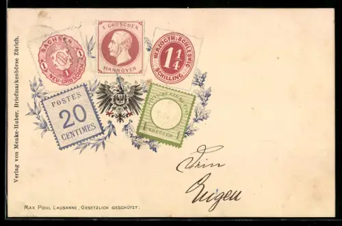 AK Briefmarken aus Sachsen, Hannover und Schleswig