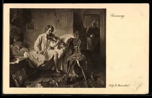 AK Genesener Junge spielt auf seiner Geige ein Lied