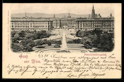 AK Wien, Schwarzenbergplatz mit Stadtpanorama