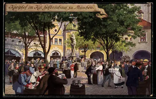 Künstler-AK Fritz Quidenus: München, Besucher im Kneiphof des Königlichen Hofbräuhauses