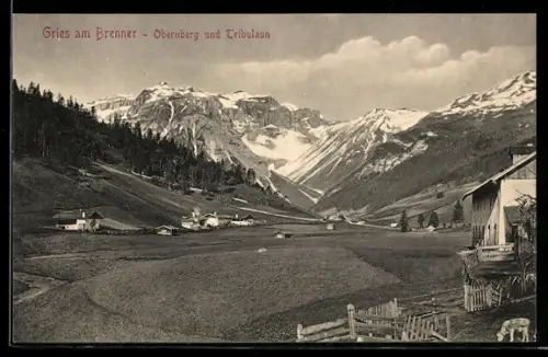 AK Gries am Brenner, Ortsansicht mit Obernberg und Tribulaun