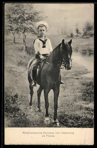 AK Erbgrossherzog Nicolaus von Oldenburg zu Pferde im Matrosen-Anzug
