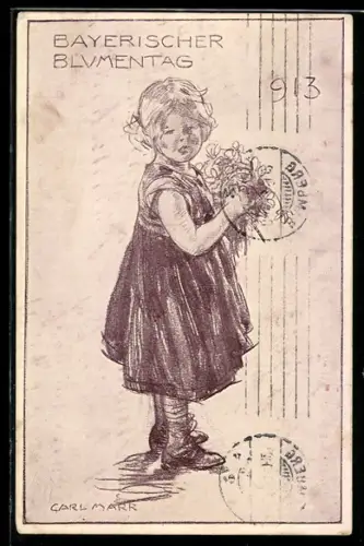 AK Bayerischer Blumentag 1913, Mädchen mit Blumen