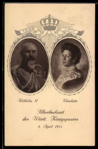 AK Wilhelm II. und Charlotte von Württemberg zur Silberhochzeit 1911