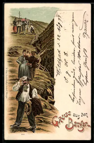 AK Bergsteiger mit Fernglas in den Bergen