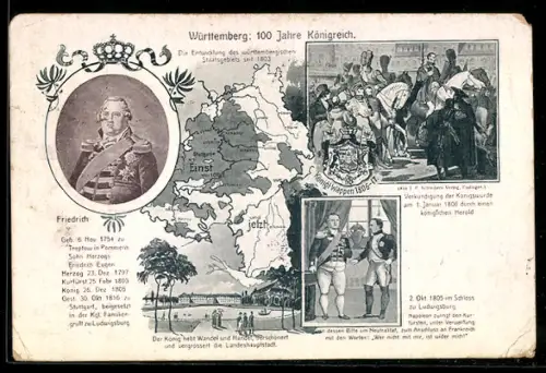 AK 100 Jahre Königreich Württemberg, Portrait Friedrich von Württemberg