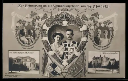 AK Rathenow, Erinnerung an die Vermählungsfeier 24. Mai 1913 des Kaiserpaares von Braunschweig, Schloss Gmunden