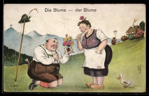 Künstler-AK Willi Scheuermann: Die Blume - der Blume, Liebespaar