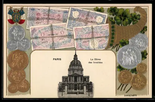 AK Paris, Le Dôme des Invalides, Geldnoten und Münzen