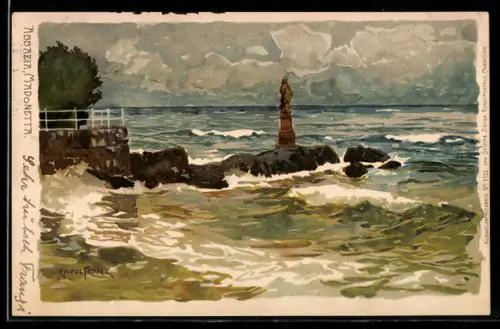 Künstler-AK Raoul Frank: Abbazia, Madonetta bei wolkenverhangenem Himmel