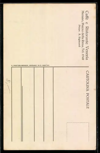 Künstler-AK Merano, Caffè e Ristorante Venezia (Sigmund), Piazza della Rena
