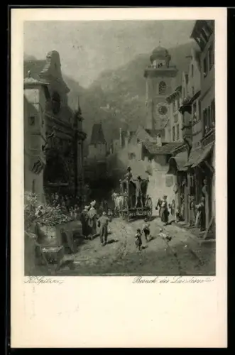 Künstler-AK Carl Spitzweg: Besuch des Landesvaters, Strassenansicht mit Pferdekutsche