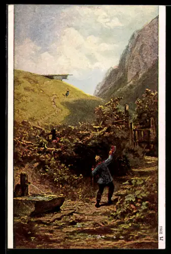 Künstler-AK Carl Spitzweg: Der Urlauber, Soldat bei Heimkehr