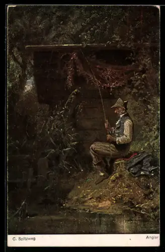 AK Angler an einer kleinen Hütte