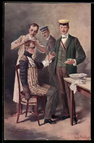 Künstler-AK Georg Mühlberg: Studenten bei der Mensur, Studentenleben