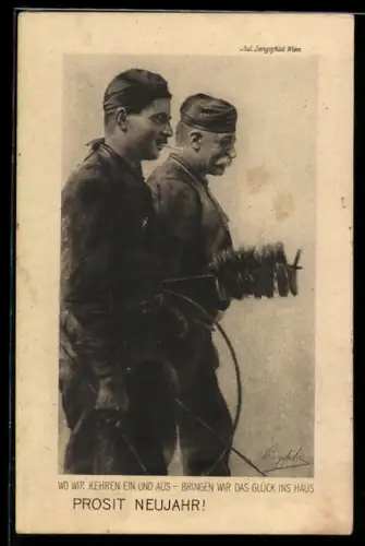 AK Schornsteinfeger mit Zigarette geht zur Arbeit