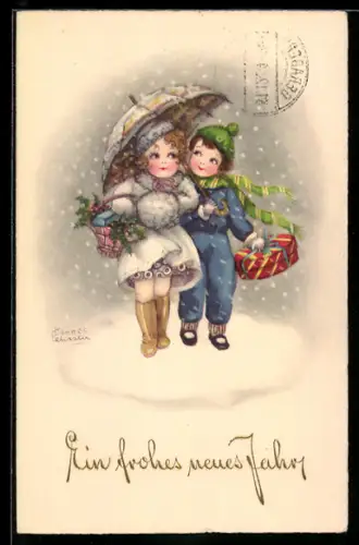 Künstler-AK Hannes Petersen: Kleines Paar im Schnee