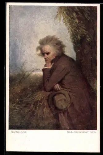 Künstler-AK Komponist Beethoven in nachdenklicher Pose